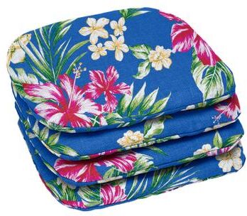 BH Outdoor Performance Set of 4 Stacking Chair Pads by BrylaneHome in Cobalt Tropicana Patio Cushion