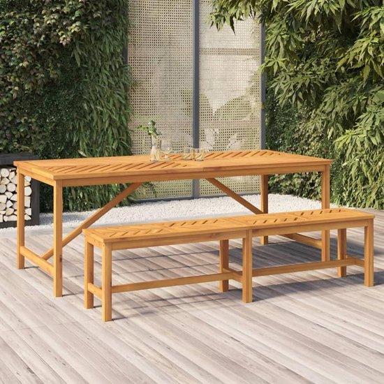 Famanu Gartentisch aus Akazienholz mit Fischgrät-Design - 200x90x74 cm, Lichtbraun