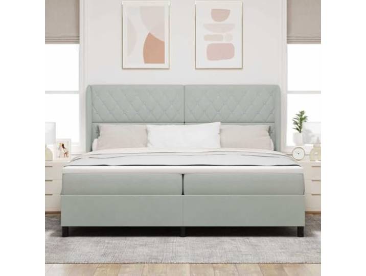 KTHLBRH Boxspringbett mit Matratze hellgrau 200x200 cm Samt Verstellbares Kopfteil, Massivholzrahmen, mittlere Festigkeit, 280 kg Tragkraft