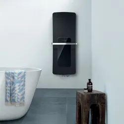 Zehnder Folio Hybrid Heizkörper, Studio Collection, 1796x8x540 mm, schwarz, 16 mm Tiefe, mit elektrischer Heizfolie und Handtuchhalter