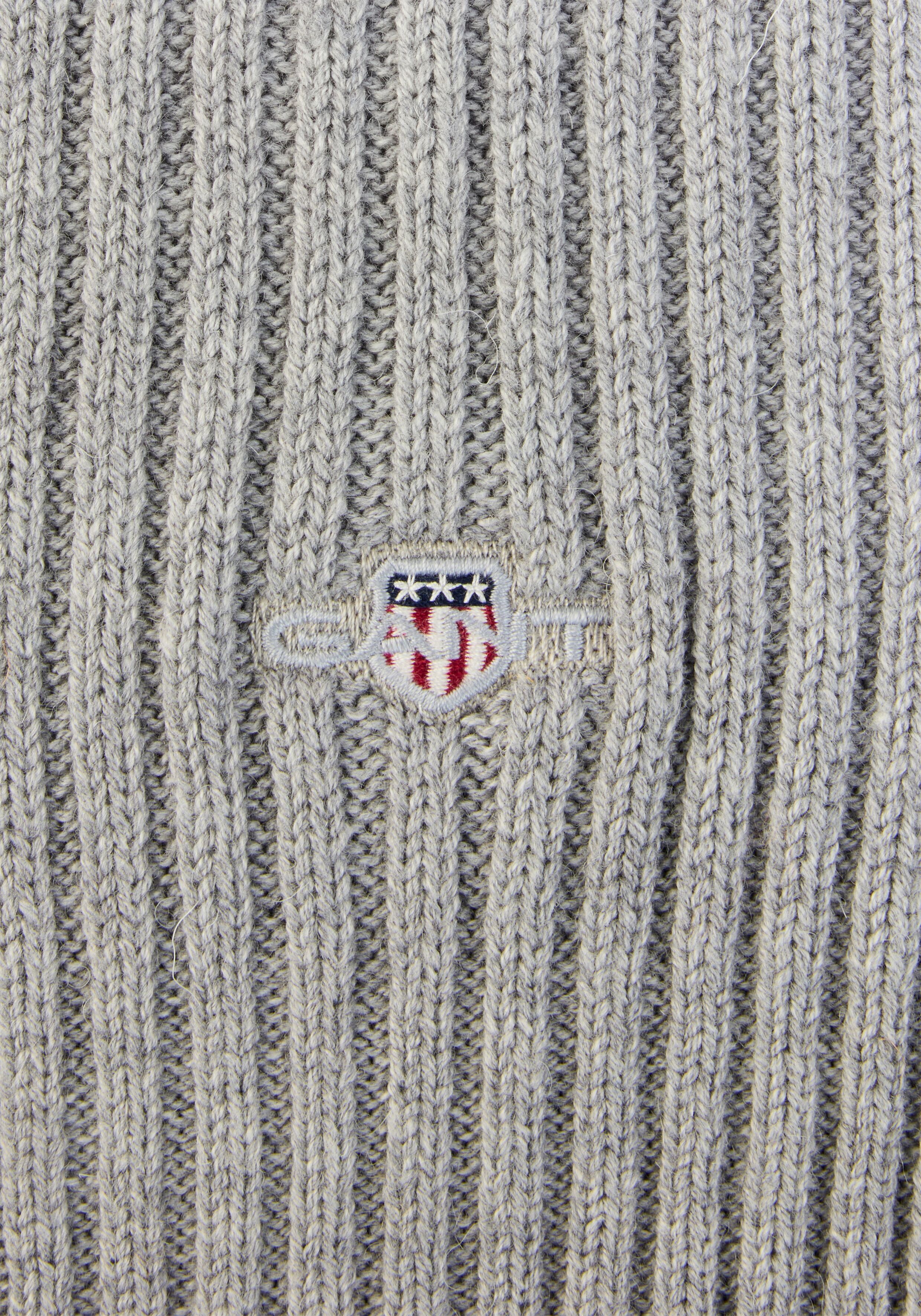 Strickschal GANT "COTTON BLEND LOGO", Herren, grau (grau melange), Rippstrick, Baumwollmischung, Modetücher Strickschal