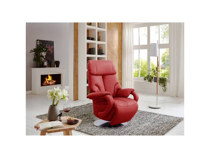 home24 Relaxfauteuil Foulbec rood echt leer Pua relaxfunctie/met opstahulp 80 x 115 x 79cm