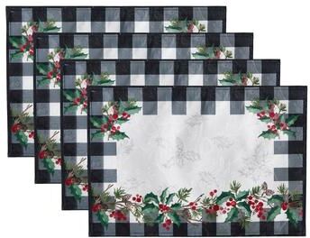 Threadmade Holly Farmhouse Charm Holiday Fabric Placemats, Set of 4