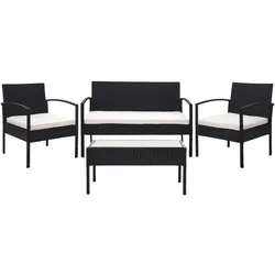 PROREGAL Poly-Rattan Garnitur Balkon-/Garten-/Lounge-Set Sitzgruppe Schwarz Kissen Creme