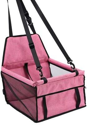 Happy Pet Pantry Premium Dog Car Seat Cover, Foldable Travel Pet Booster With Safety Belt & Breathable Mesh pink