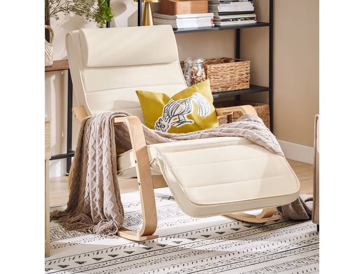 SoBuy FST16 nouvelle chaise pivotante 5 compartiments partie de pied réglable fauteuil balançoire fauteuil relax charge 150 kg bois de bouleau