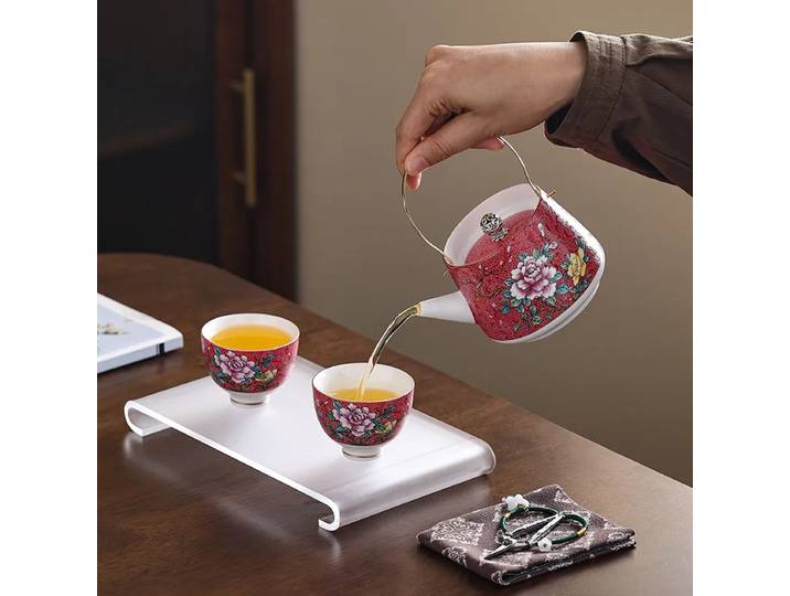 Tasse à thé en céramique colorée émaillée, tasse à thé KI Wanhua, Kung Fu peint à la main, Master Single, 70ml + 180ml, un pot, deux tasses
