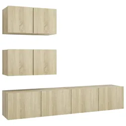 Helloshop26 - 4-teiliges Möbelset bestehend aus Kleiderschrank Sideboard und TV-Möbel Wohn-/Schlafzimmer Sonoma-Eiche-Holzwerkstoff 02_0024809