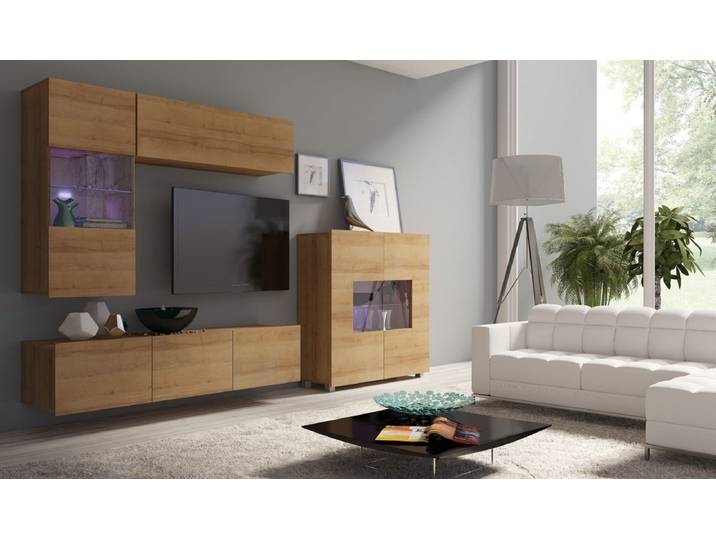 Designer Wohnwand Miro mit LED - Holz-Holz - Luxusbetten24