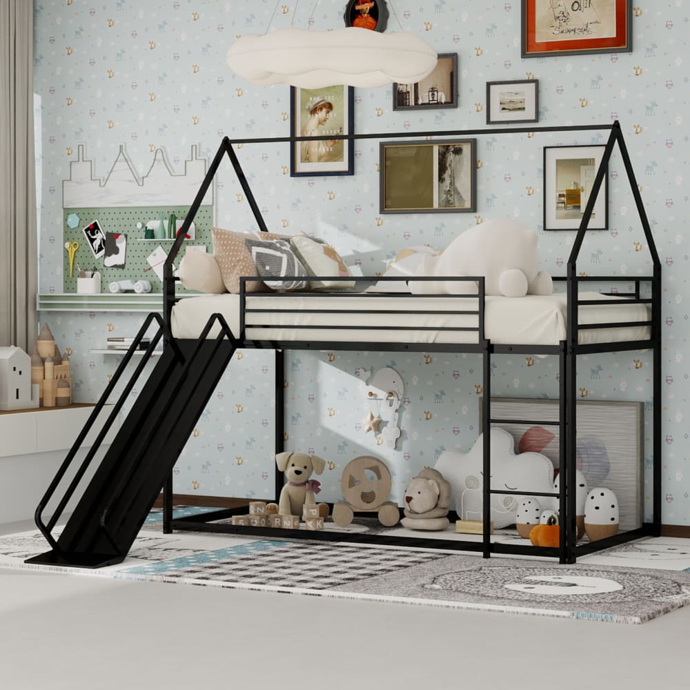 OKWISH Litera negra de hierro con tobogán 90x190 cm