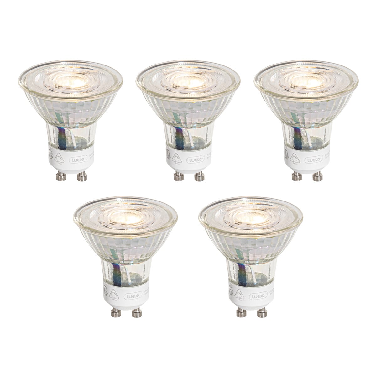 LUEDD Set van 5 GU10 LED lampen met reflector, 3-staps dimbaar in Kelvin, transparant