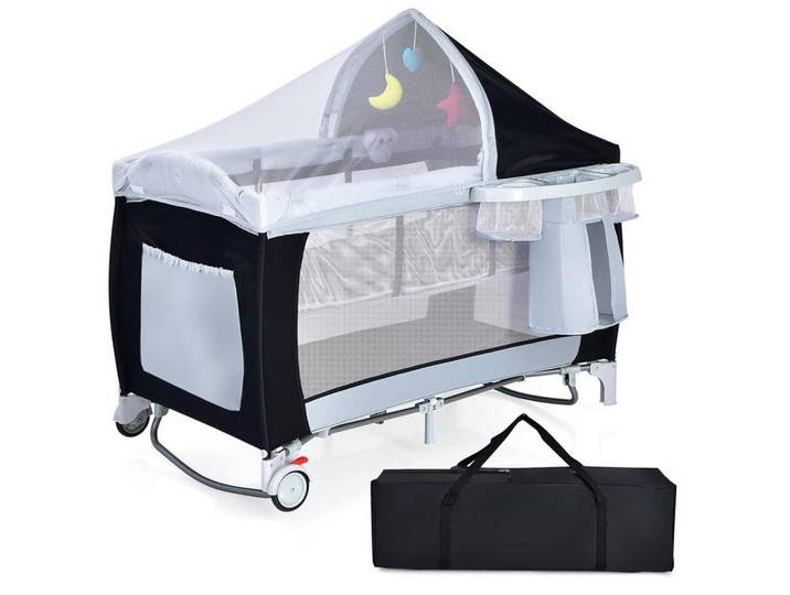 Costway Reisebett faltbar schwarz, Schwarz, Babymöbel & Kindermöbel, Babyzimmer, Babybetten, Reisegitterbetten