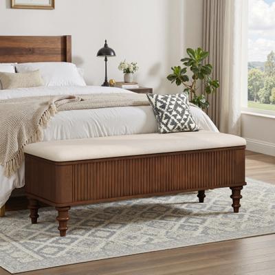 toswini 50.8-Inch Linen Storage Ottoman Bench with Rubberwood Frame and Safety Hinges