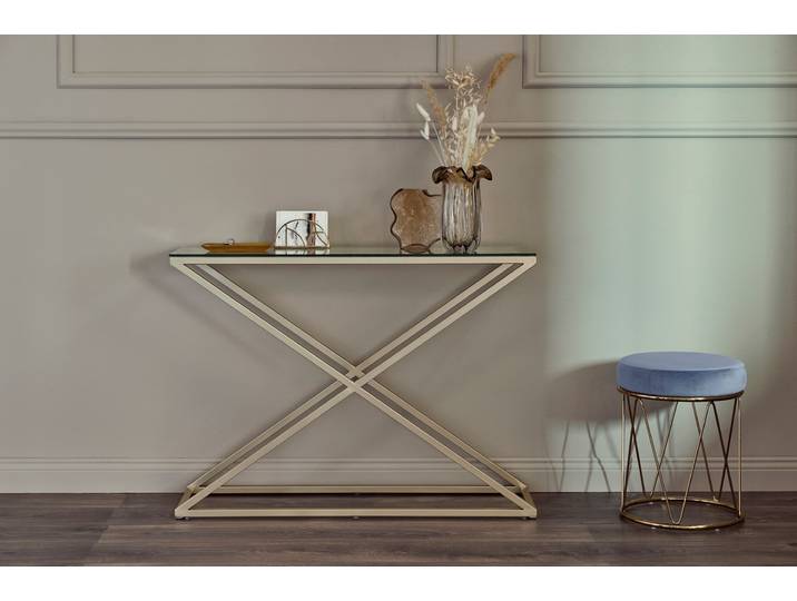 Konsolentisch JAHNKE XTRA CONSOLE , gold (klarglas, gold, goldfarben, klarglas), B:100cm H:76cm T:30cm, Tische, Konsolentisch, Konsole/Beistelltisch in Gold-Look, aus Sicherheitsglas gefertigt