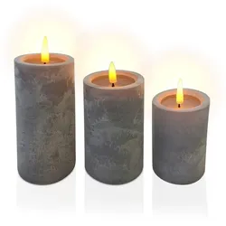 Relaxdays LED Kerzen 3er Set Betonoptik Grau