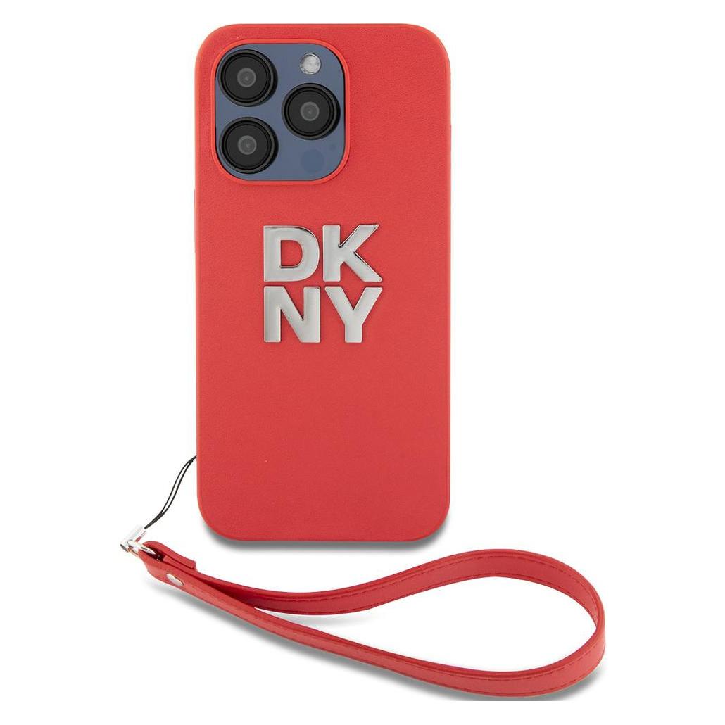 DKNY PU Leather Stack Logo Wrist Strap Case for iPhone 15 Pro Red (Apple iPhone 15 Pro) (DKHCP15LPBSWSP)