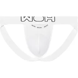 WOH Herren Jockstrap - Sexy Fun, Basic Slip, Logo, Baumwoll-Stretch, einfarbig Weiß / L