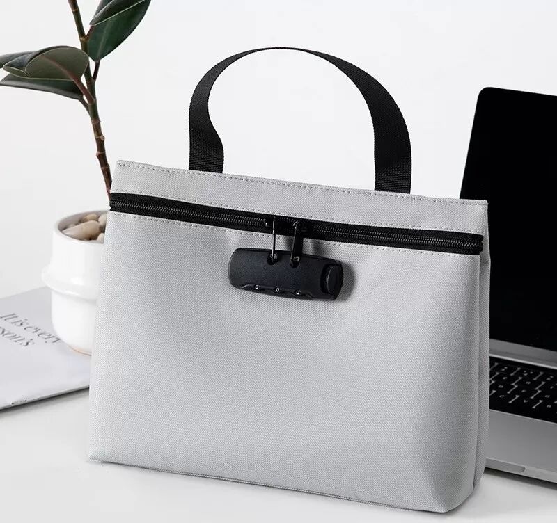 INF Große Passwort-Schloss Handtasche Dokumenten-Organizer - Sichere Polyester Akten Tasche Grau