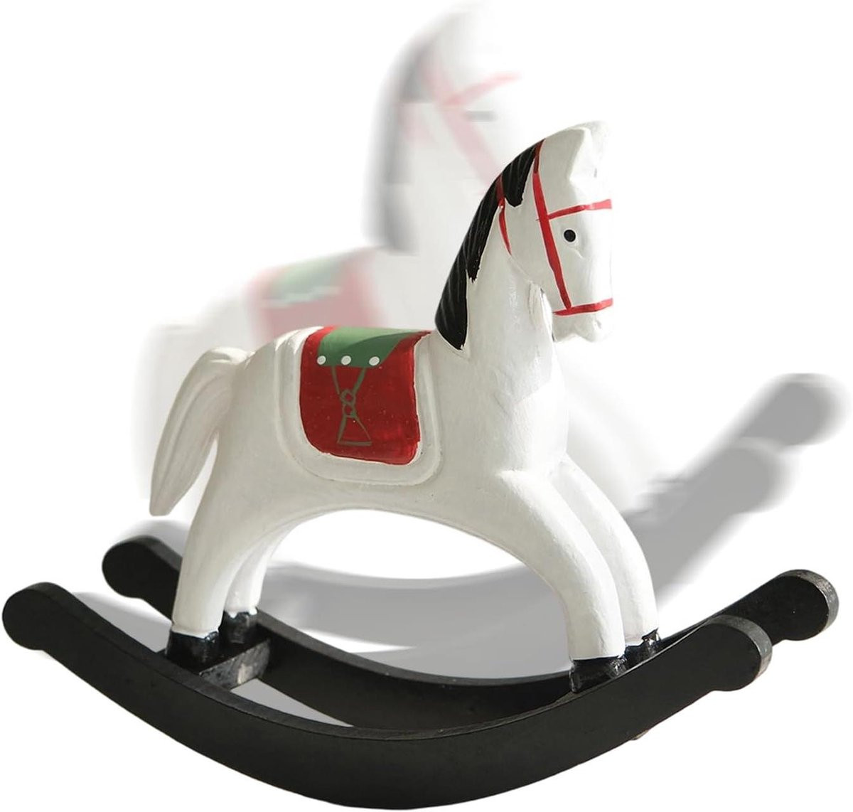 Wit Schommelpaard Ornament - Handgesneden Paardenbeeldje Decoratie