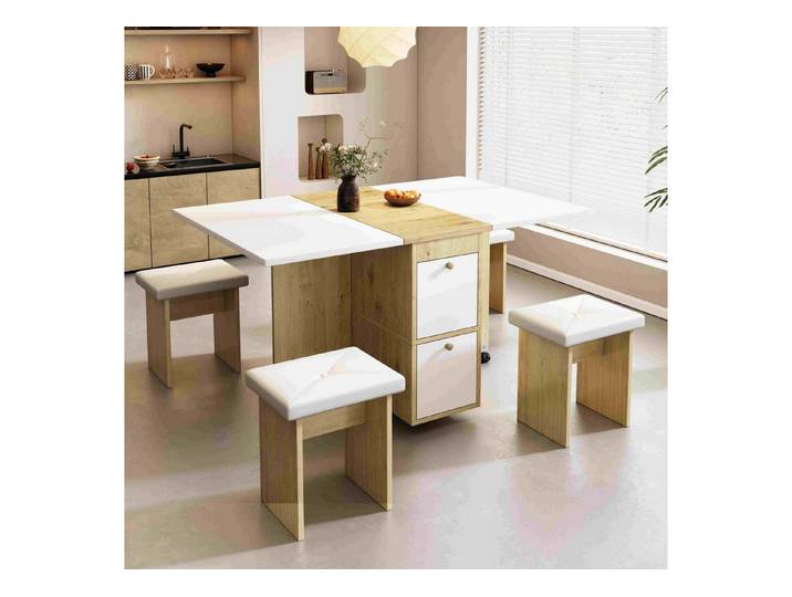 BlingBin Esstisch Esstisch-Set (5-St., 120*80*75cm, mit Esstisch, 4 Stühlen), Klappbares und versenkbares Design