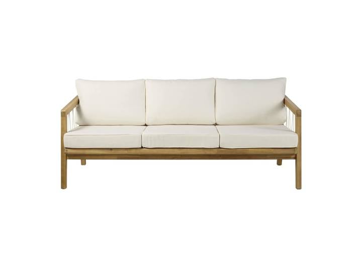 3-Sitzer-Garten-Sofa aus massivem Akazienholz und Schnurgeflecht mit ecrufarbenen Kissen aus recyceltem Stoff