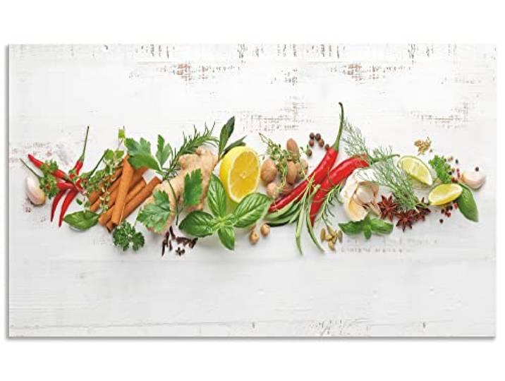 ARTland Spritzschutz Küchenrückwand aus Alu für Küche Herd Spüle Motiv 100x60 cm (BxH) Ernährung & Genuss Lebensmittel Gewürz Fotografie Weiß Kräuter und Gewürze U1RK