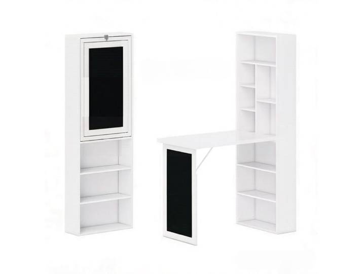ROVRYN Bureau secrétaire mural pliant avec bibliothèque intégrée tableau noir MDF blanc noir