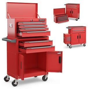 Costway 6-Drawer Rolling Tool Storage Chest Cabinet with Universal Wheels and Hooks-Red