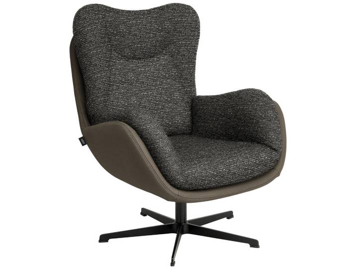 Schöner Wohnen Sessel, Graubraun, Metall, Echtleder, Nappaleder, 80x97x89 cm, Goldenes M, Lederauswahl, Stoffauswahl, Sitzfläche 360° drehbar, Wohnzimmer, Sessel, Ledersessel