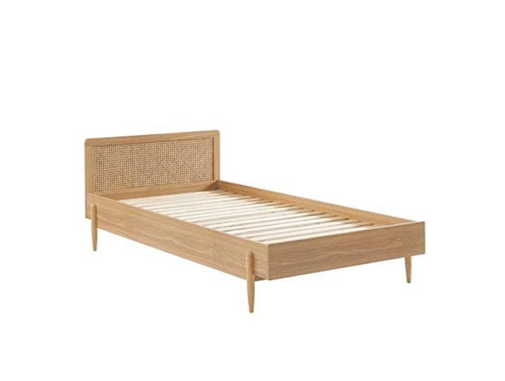 BAÏTA Lit Enfant Pablo Effet chêne et cannage 90x190 sommier Inclus