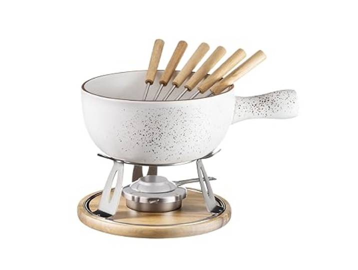 MÄSER, Serie Pintar,Käsefondue für 6 Personen, Käsefondue Set im Vintage-Stil, Steinzeug, braun, Creme