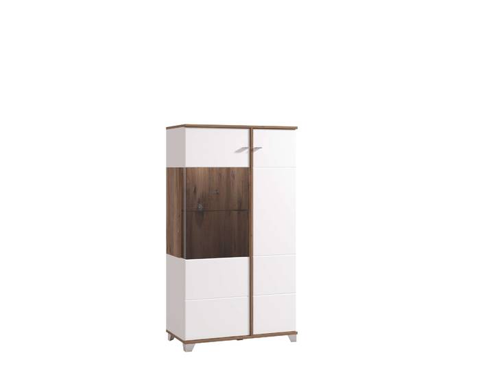 Highboard HOME AFFAIRE Burgundy Sideboard, Stauraumschrank, Anrichte, Hochschrank, B93cm , weiss (opaque weiß, flagstaff eiche), B:78,5cm H:143cm T:40cm, Glas, Holzwerkstoff, MDF, Sideboards, Highboard, Hochglanzfronten und eine Innenausstattung in Flagstaff Eiche