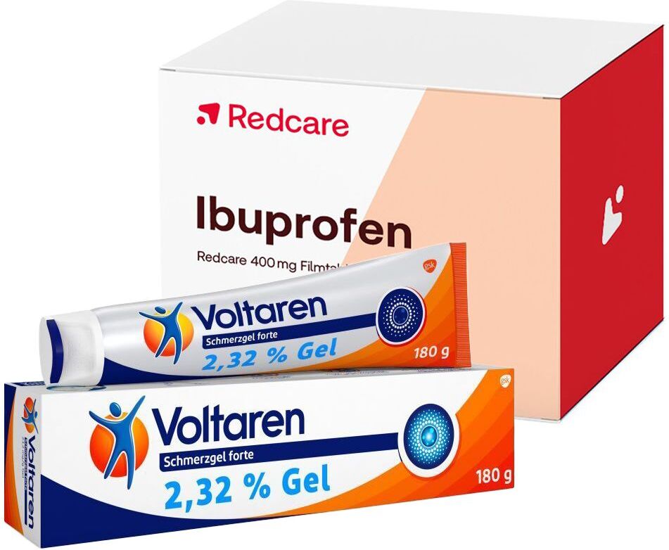 Redcare von Shop Apotheke Voltaren Schmerzgel forte 2,32 % Gel mit Diclofenac + Redcare Ibuprofen 400 mg 1 St Set