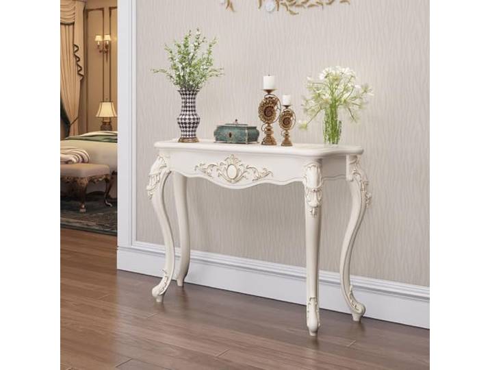 Konsolentisch Schmal Flurtisch Robust Beistelltisch Wandtisch für Flur Sofatisch hinter Sofa, Dichte Faserplatte, Moderner Flurmöbel für Wohnzimmer, platzsparend(White+Gold,L90cm/35.4in)