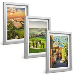 BILDER SET 3er Set - 20x30 cm Silberner Rahmen - Italienische Landschaften, Flussstraße