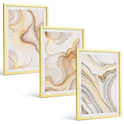 BILDER SET 3er Set - 40x60 cm Goldrahmen - Lineare abstrakte Motive