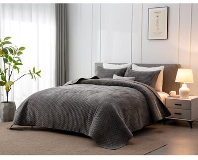 Say Yes Bedding Zera Velvet Gray Coverlet / Quilt Set with pillowcase