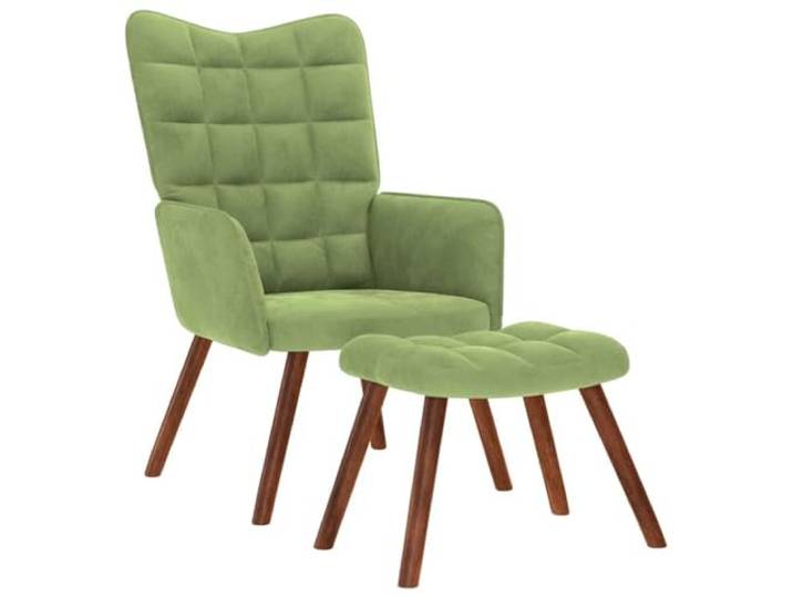 HEFZGDB Relaxsessel mit Hocker in Hellgrün Samt, Bequemer Loungesessel mit Fußhocker aus Weichem Samtstoff und Robustem Metallgestell für Wohnzimmer und Büro, Ergonomische Polsterung