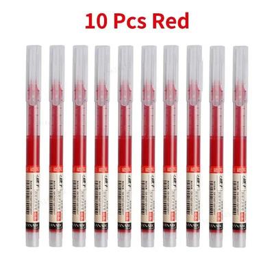 Needle Type Gel Pens, Straight Liquid Black, Blue, Red Writing Pens, School Stationery, Office Supplies, Writing Tools 10pcs Red