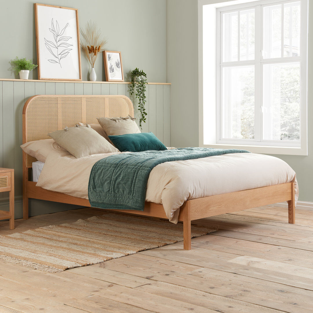 Bay Isle Home Adeoye Rattan Panel Bed Oak Double (4'6)