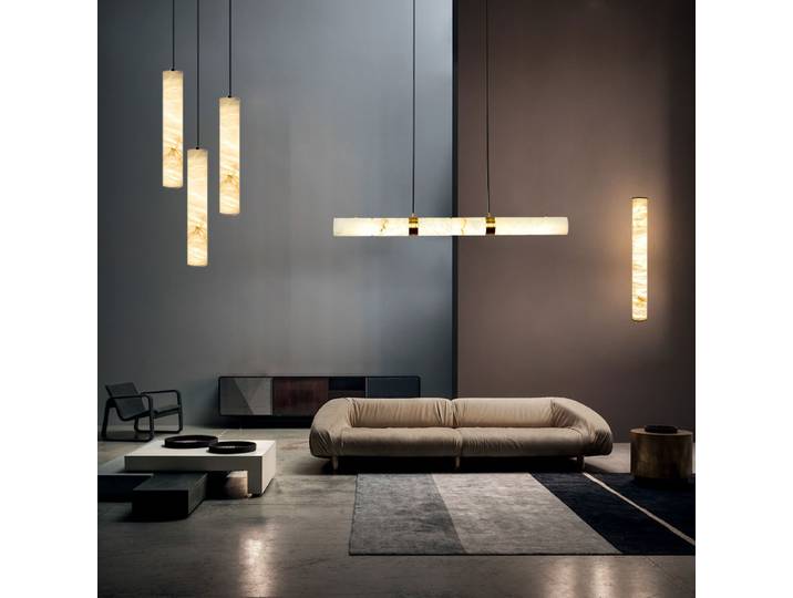 Lampe LED Suspendue Linéaire en Alab84, Exquise, Faite à partir de Marbre Naturel, Fonction de Gradation, Améliorez Votre Maison