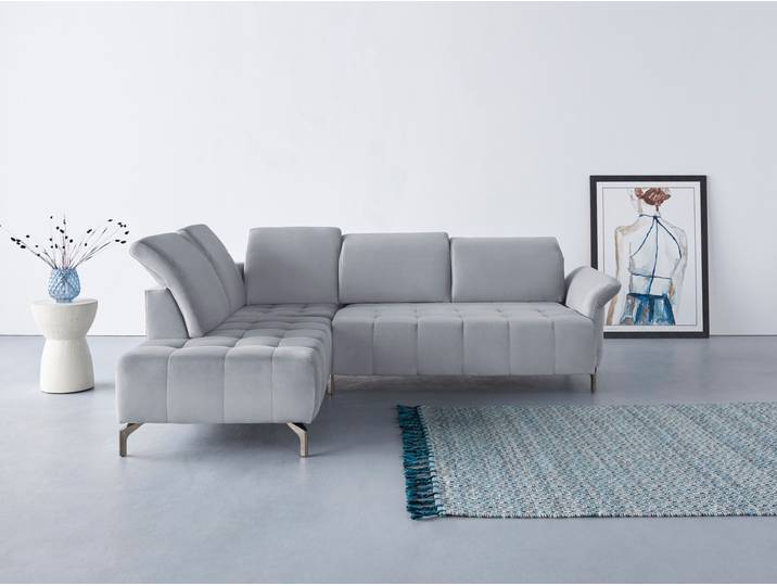 Ecksofa, 260x220 cm, 100% Polyester, Hellgrau, Kopfteilverstellung & Ottomane Links, Modern, Inosign