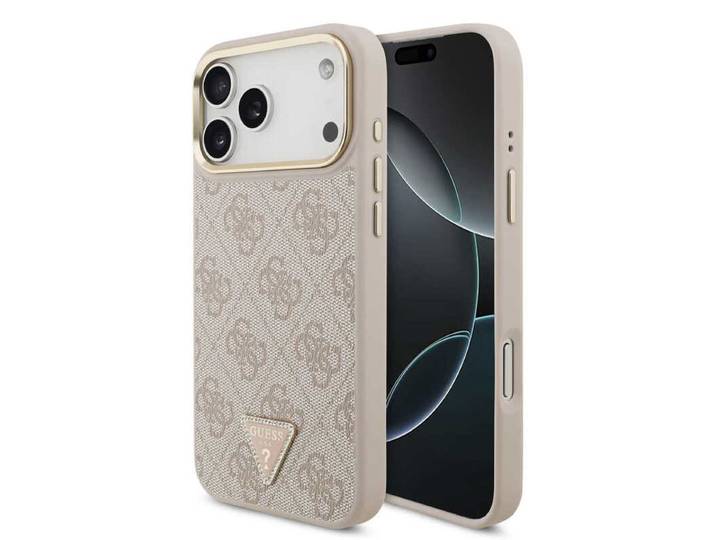 Guess 4G Coque MagSafe Logo Triangle pour iPhone 17 Pro Max / 18 Pro Max - Or Rose