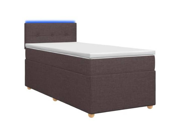 KTHLBRH Boxspringbett mit Matratze Dunkelbraun 100 x 200 cm Kopfteil verstellbar 78-88 cm, LED mehrfarbig USB, Taschenfedern, Holztechnik, weißer Bezug