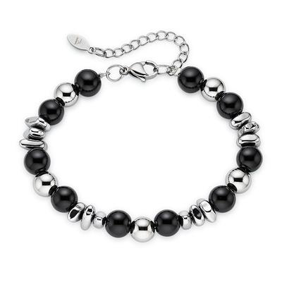 Edelstahlarmband BRUNO BANANI "Schmuck Geschenk Edelstahlarmband mit schwarzen Achatkugeln", schwarz (edelstahlfarben, schwarz, schwarz), Armbänder, Damen, 23cm, Edelstahl, Edelstahlarmband, mit Achat