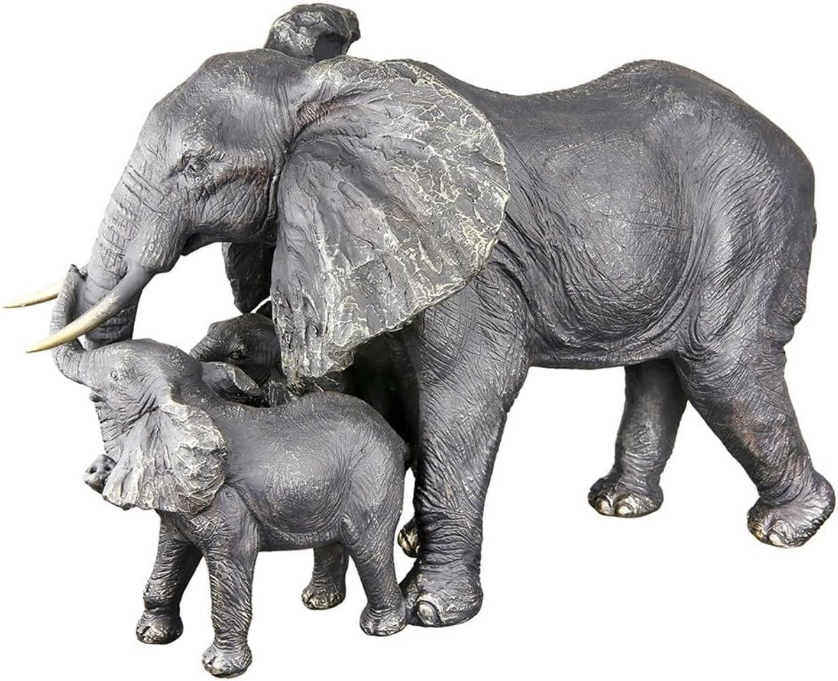 Decoratieve olifanten familie sculptuur moeder met jongen - Donkergrijs goud - Breedte: 40 cm