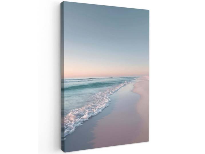 MuchoWow Leinwandbild - Küstenlinie - Pastell - Wasser - 60x90 - Kunstdruck, Pastellblau, Textil, Kiefer, Abstrakt, Rechteckig, 60x90 cm, gerahmt, Bilder & Rahmen, Bilder, Wandbilder
