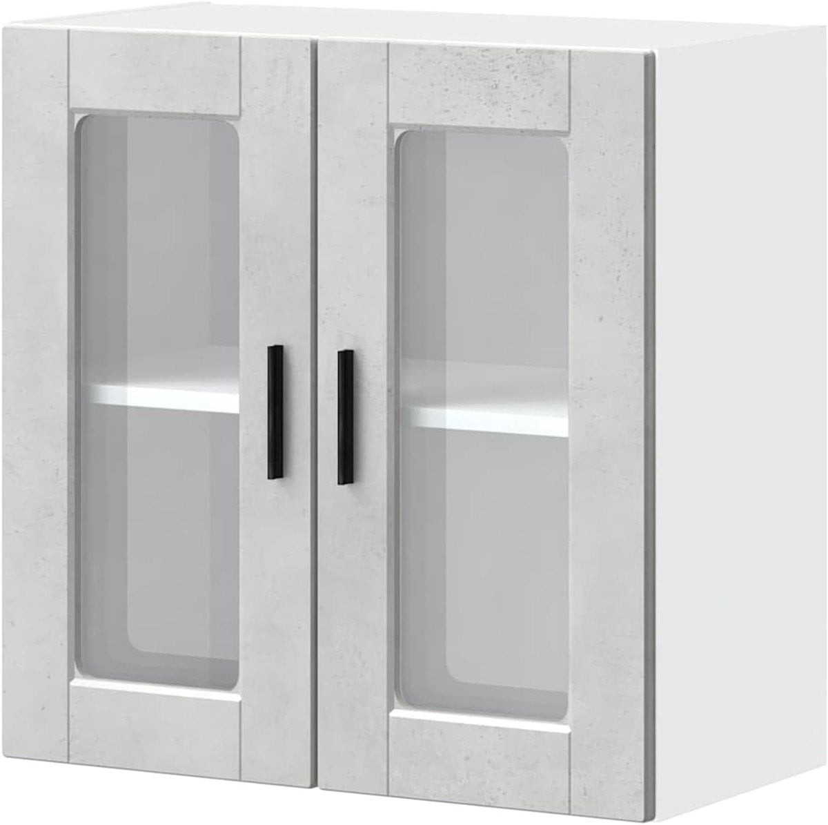 Houten wandkast voor de keuken met glazen deuren