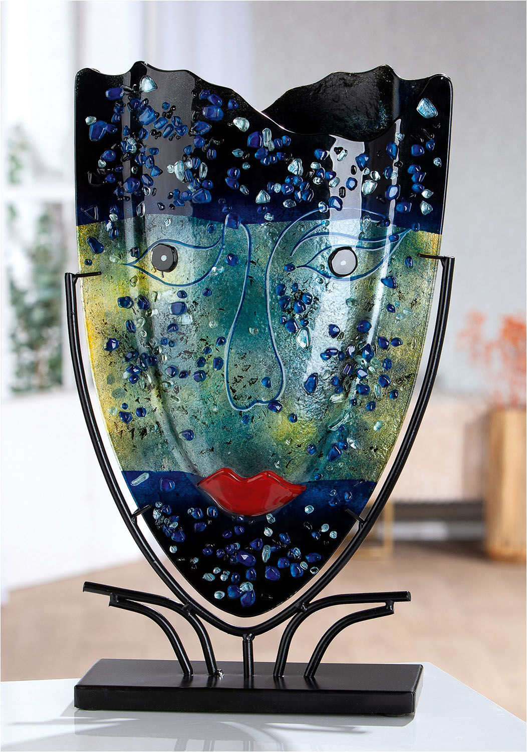 Bodenvase GILDE "Bodenvase oval Magic", bunt (blau), B:30cm H:49cm T:10,5cm, Glas, Vasen, Bodenvase blau B/H/T: 30cm x 49cm x 10,5cm