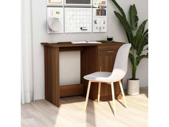 Schreibtisch Braun Eichen-Optik 100x50x76 cm Holzwerkstoff mit Schublade Holzwerkstoff, glatte Oberfläche, Stauraum, Schublade, Tür, Computertisch, Konsolentisch, Montageanleitung inklusive